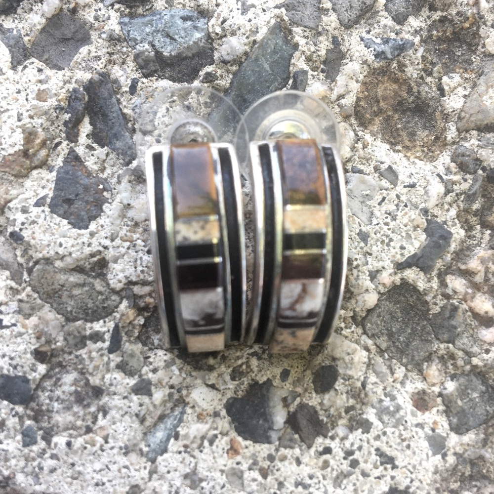 Vintage Zuni Inlay Sterling Silver Earrings!